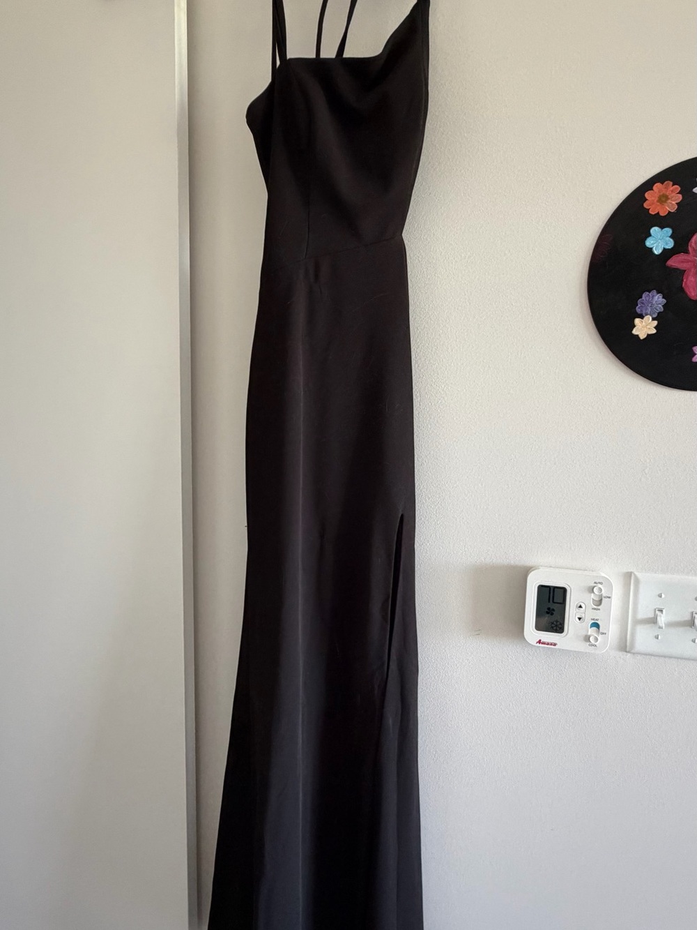 La Femme Black Double-Strap Maxi Gown